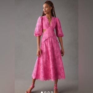 Farm Rio Scalloped Palm Eyelet Cutout Dress